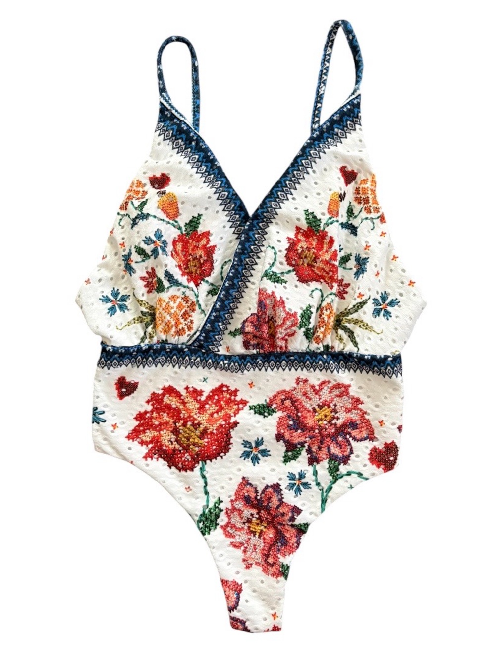 FARM Rio Azira Wild Eyelet One-Piece Swimsuit Floral Boho Size M